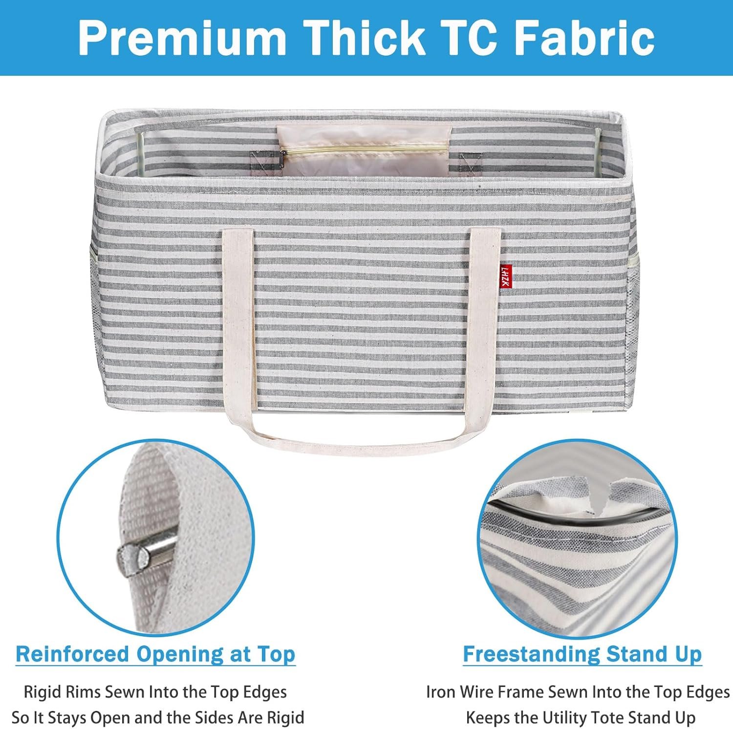 LHZK Standing Extra Large Utility Tote Bag with Metal Wire Frame and the Sides Rinforced, Extra Large Tote Bag with Handle, Reusable Grocery Bags Foldable, Beach Bag, Car Tote (Gray) - Image 2