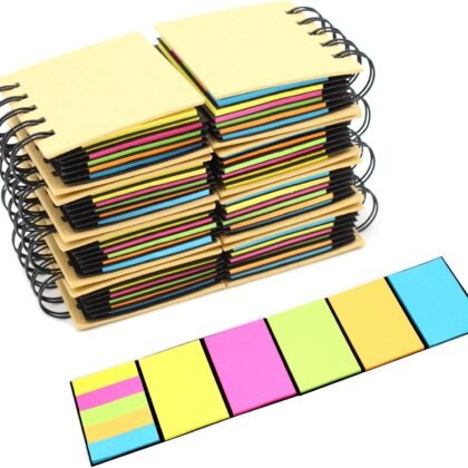 8 Packs of Portable Combination Sticky Notes, Spiral Notebook Self-Adhesive Notes, 3.3" x 3.2" x 0.9", 250 Sheets/Pack