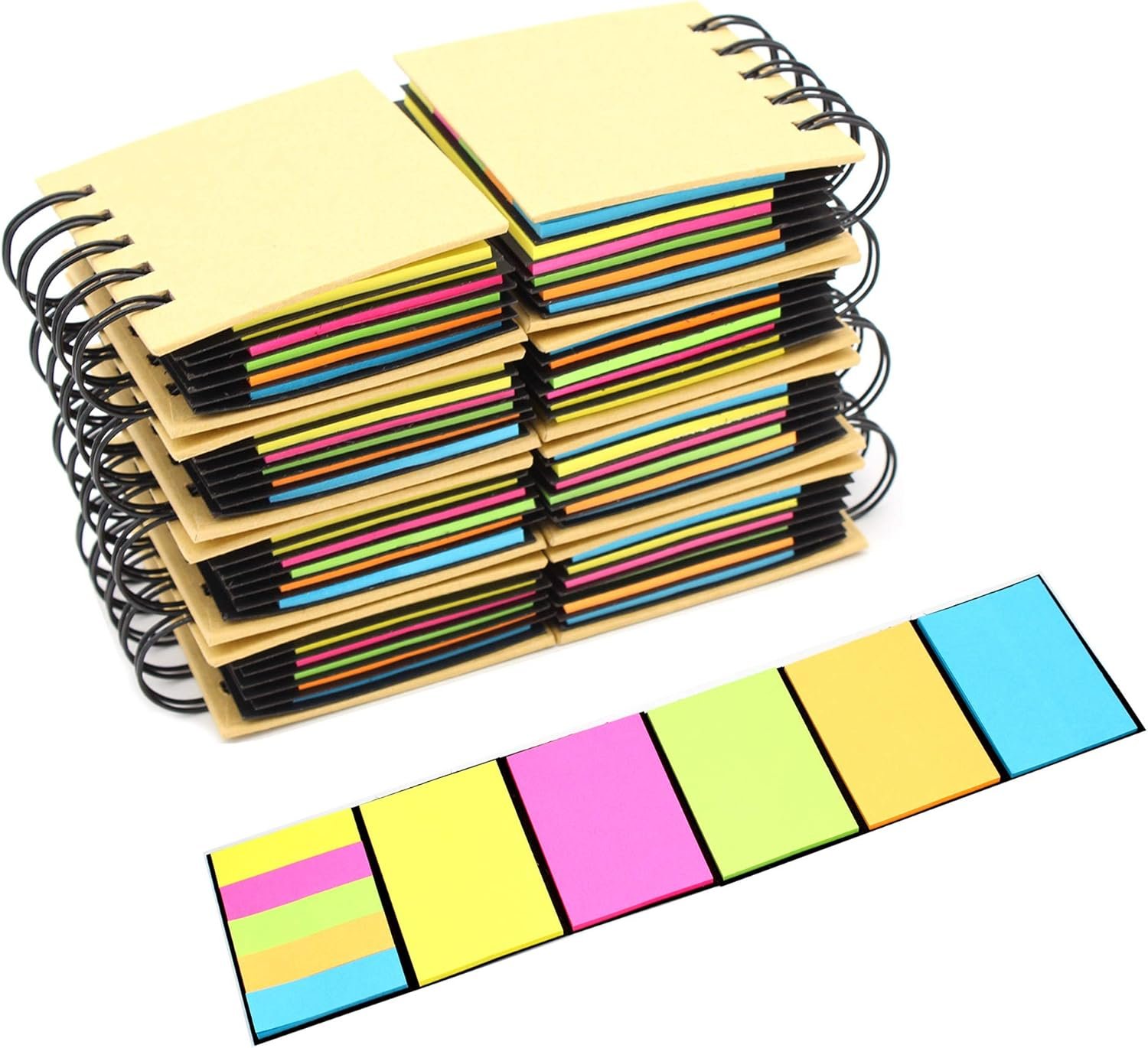 8 Packs of Portable Combination Sticky Notes, Spiral Notebook Self-Adhesive Notes, 3.3" x 3.2" x 0.9", 250 Sheets/Pack
