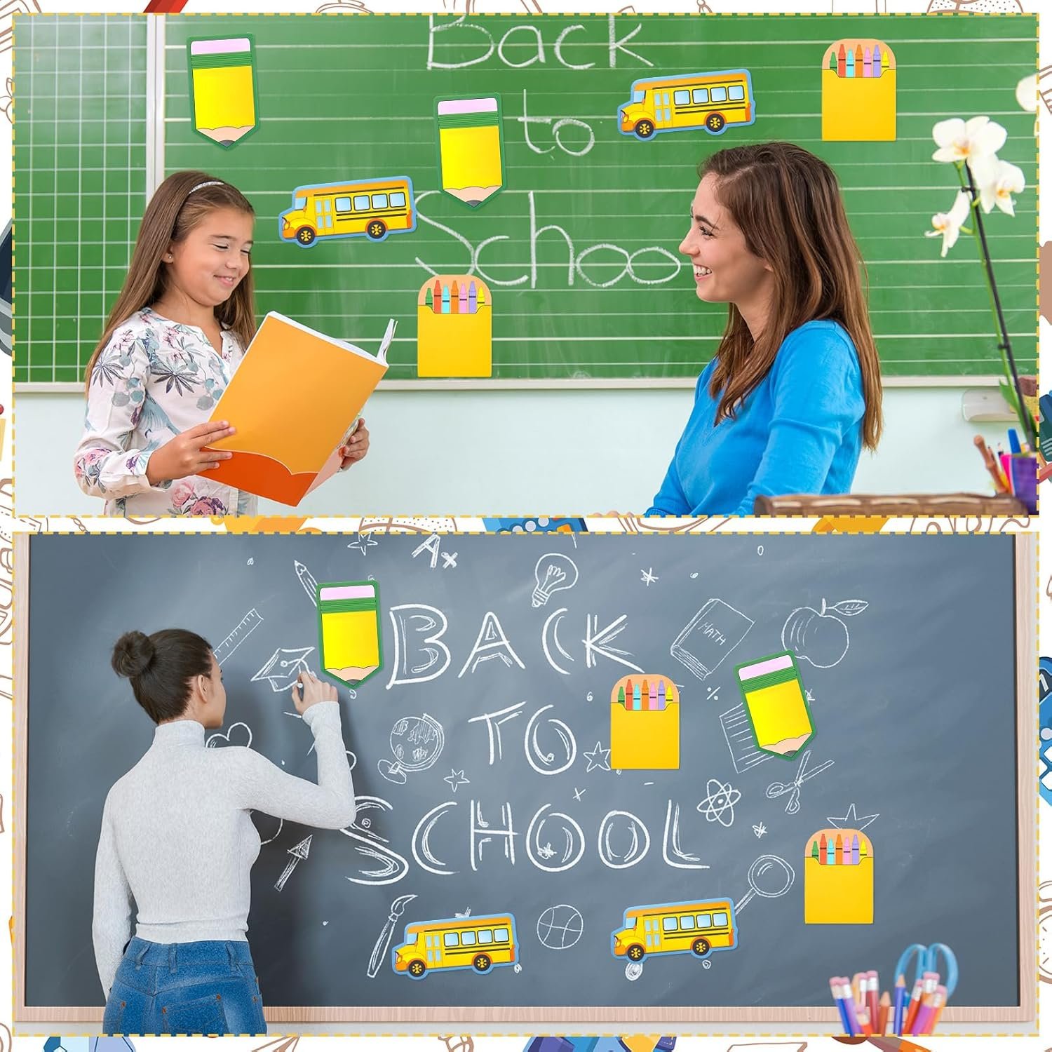 Eaasty 360 Sheets 5"x7" Large Teacher Sticky Notepads Pencil Crayon Box Bus Back to School Teacher Self-stick Note Gift Classroom Bulletin Board Decor Welcome First Day of School Writing Reminders - Image 6