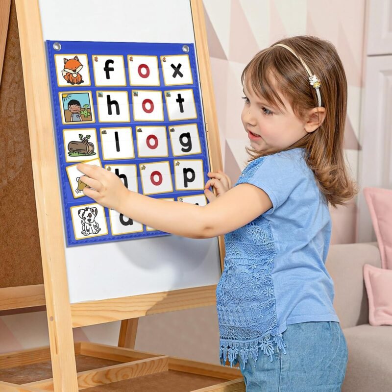 ABCxGOOD CVC Word Building Pocket Charts with 64 Phonics Flash Cards Kindergarten Classroom Must Haves, CVC Literacy Games for Beginners in Reading and Spelling. - Image 5