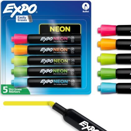 Expo Neon Dry Erase Markers Bullet Tip Assorted Colors 5 Count