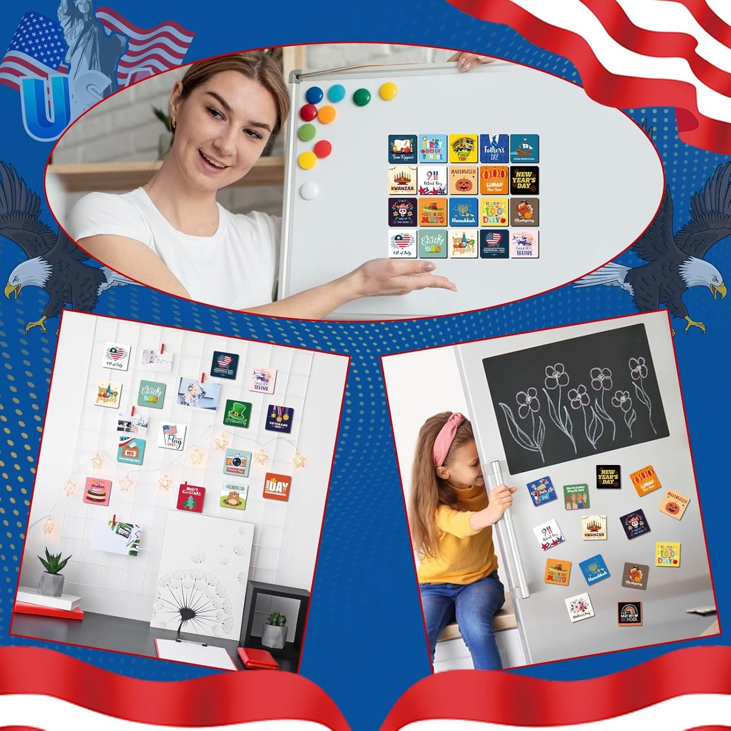 Holiday Magnets for Magnetic Calendar - 42PCS First Day of School Patriot Columbus Day Halloween Calendar Magnet Seasonal Magnetic Calendar for Classroom Home Festival Office Whiteboar - Image 6