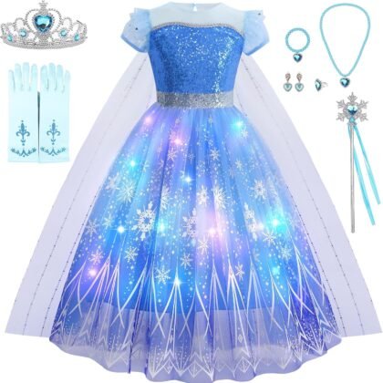 Light Up Princess Dresses for Girls Princess Costume for Girls Princess Elsa Dress Up Clothes for Role Play Bday