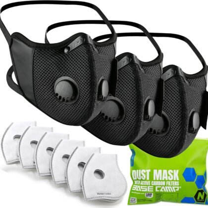 BASE CAMP M Cross Dust Mask, Reusable Breathable Comfortable Safety Face Mask for Work with Extra 6 Activated Carbon Filters