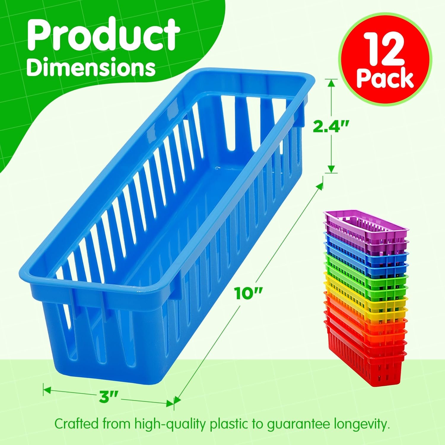 4E's Novelty 12 Pack Pencil Holder for Kids Desk, Colorful Plastic Pen Baskets Tray for Organizing Classroom Supplies, Plastic Caddy for Desk and Elementary Teacher Supplies for Classroom - Image 3