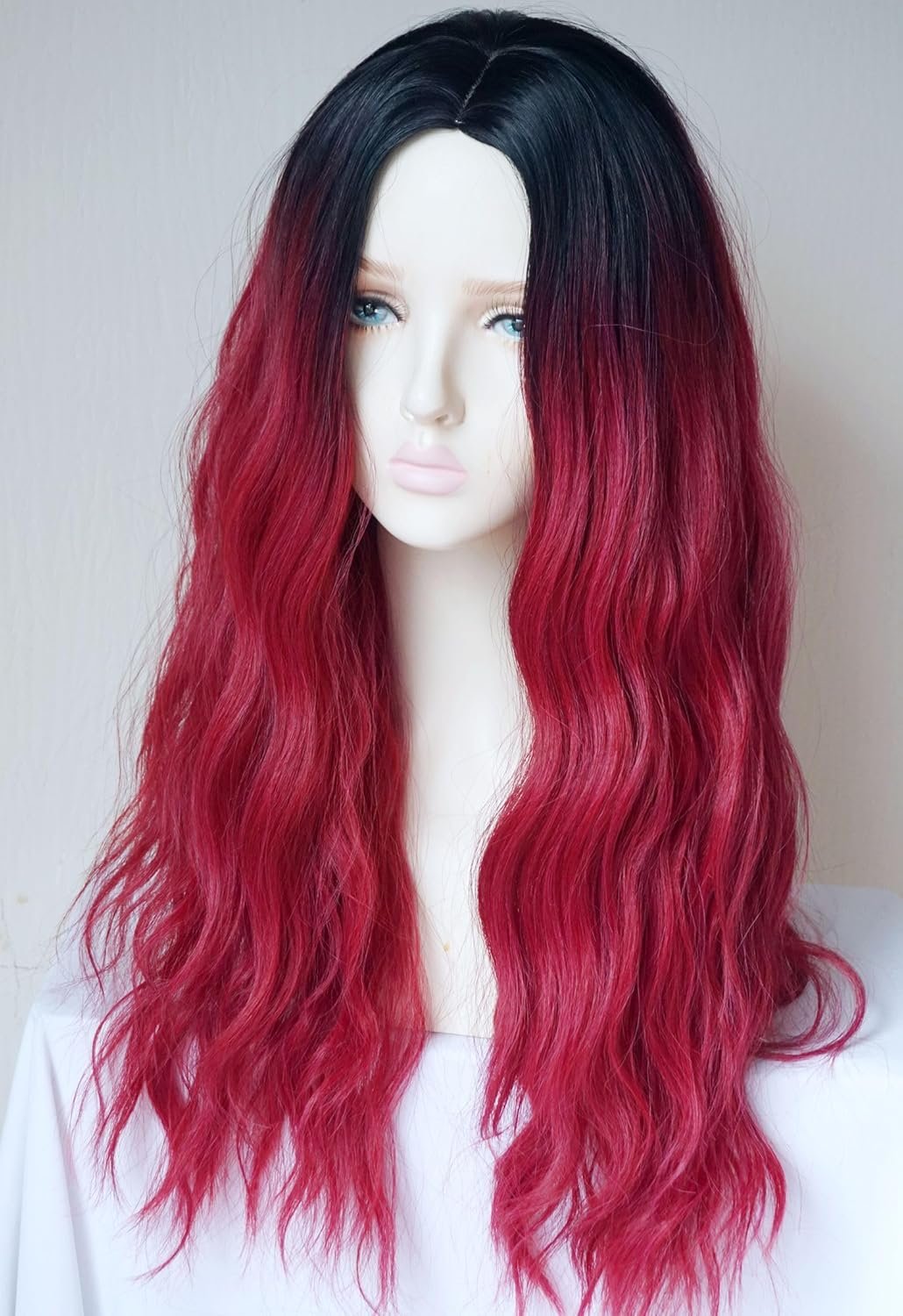 wigbuy Long Curly Costume Wigs Synthetic Wavy Wig 26inces For women Halloween Costume (Purple Red) - Image 2