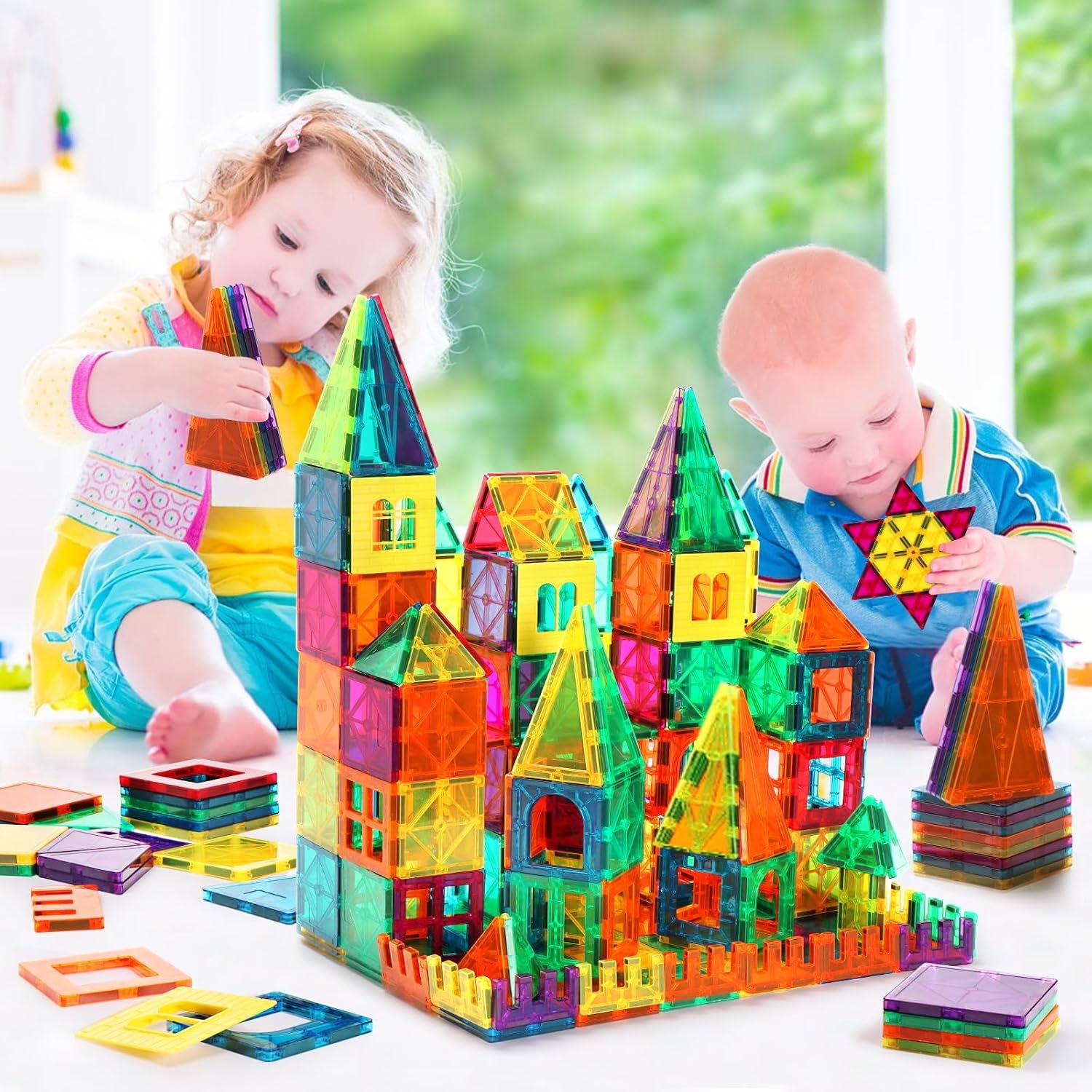 FNJO Magnetic Tiles, 110PCS Magnet Building Set, Magnetic Building Blocks,Construction STEM Learning and Playing Toys for Kids, Montessori Toy for Preschool Boys Girls Toddlers Classroom Must-Haves - Image 3