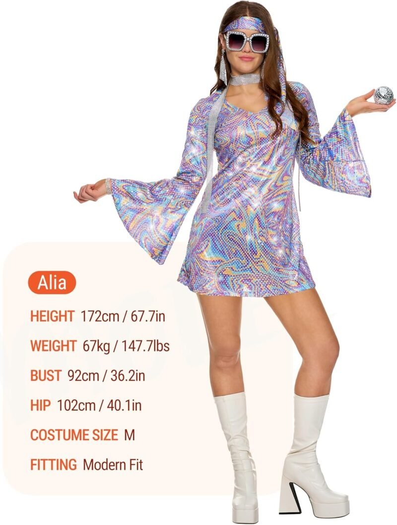 Spooktacular Creations 70s Outfits Women, Halloween Disco Dress with 70s Accessories for Halloween Costumes Dance Party - Image 3