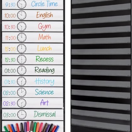 Essex Wares - 13 Pocket Daily Schedule Pocket Chart, Ultra-Durable Visual Schedule for Kids - Easy to Use, Reusable Daily Schedule for Kids - Reversible Chart for Sentence Strips