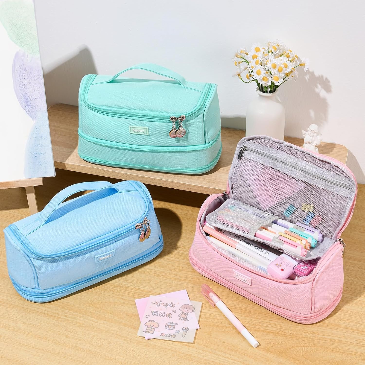 Sooez Super Large Pencil Case, Expandable Extra Big Capacity Pencil Pouch Pen Holder Box Organizer, Portable High Capacity Stationery Bag, Cute Aesthetic School Supplies For Teen Girls, College - Image 2