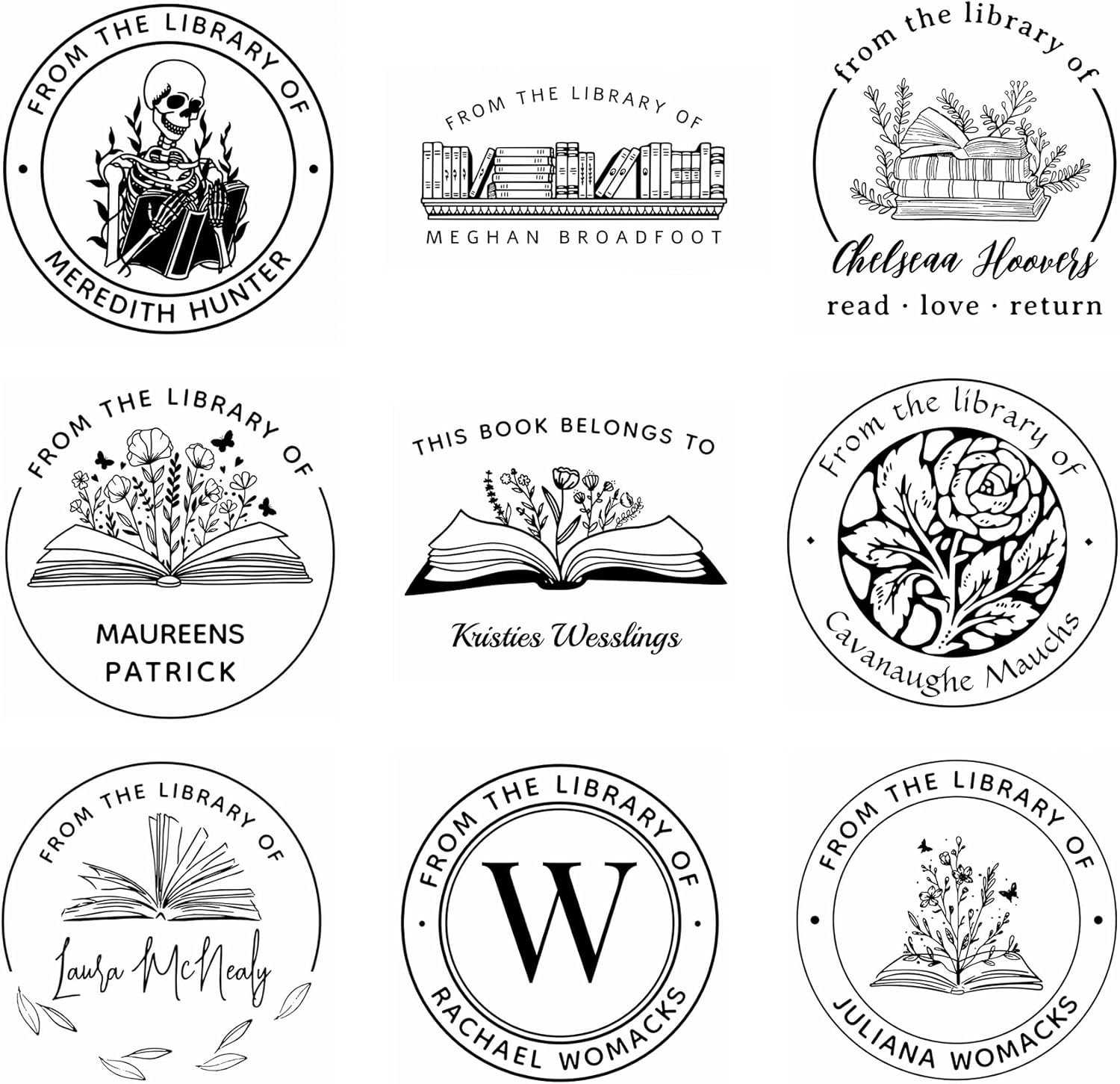 Generic from The Library of Self-Inking Stamps & Embossers, Floral Book Stamp Personalized, Custom Book Embosser, Ex Libris, Black - Image 2