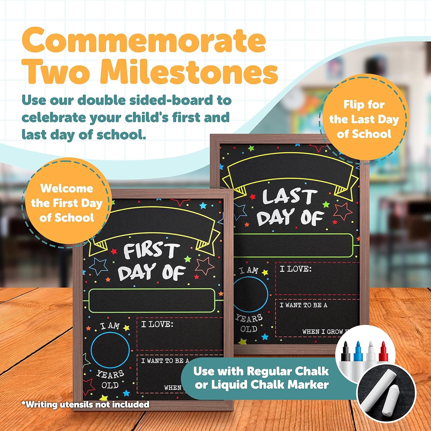 First Day Last Day of School Chalkboard Double Sided Sign with Frame - 14" x 10" - Image 2
