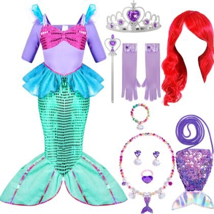 Spooktacular Creations Halloween Little Mermaid Costume for Girls, Sequin Mermaid Dress Set, Light Purple Princess Dress for Toddler Dress-Up, Cosplay Party (Small, 5-7 yrs)