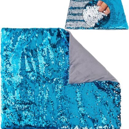 Weighted Lap Pad – 5lbs Sensory Lap pad with Easy to Maneuver Sequins – Ideal for Kids Sensory Play (Blue and Silver)
