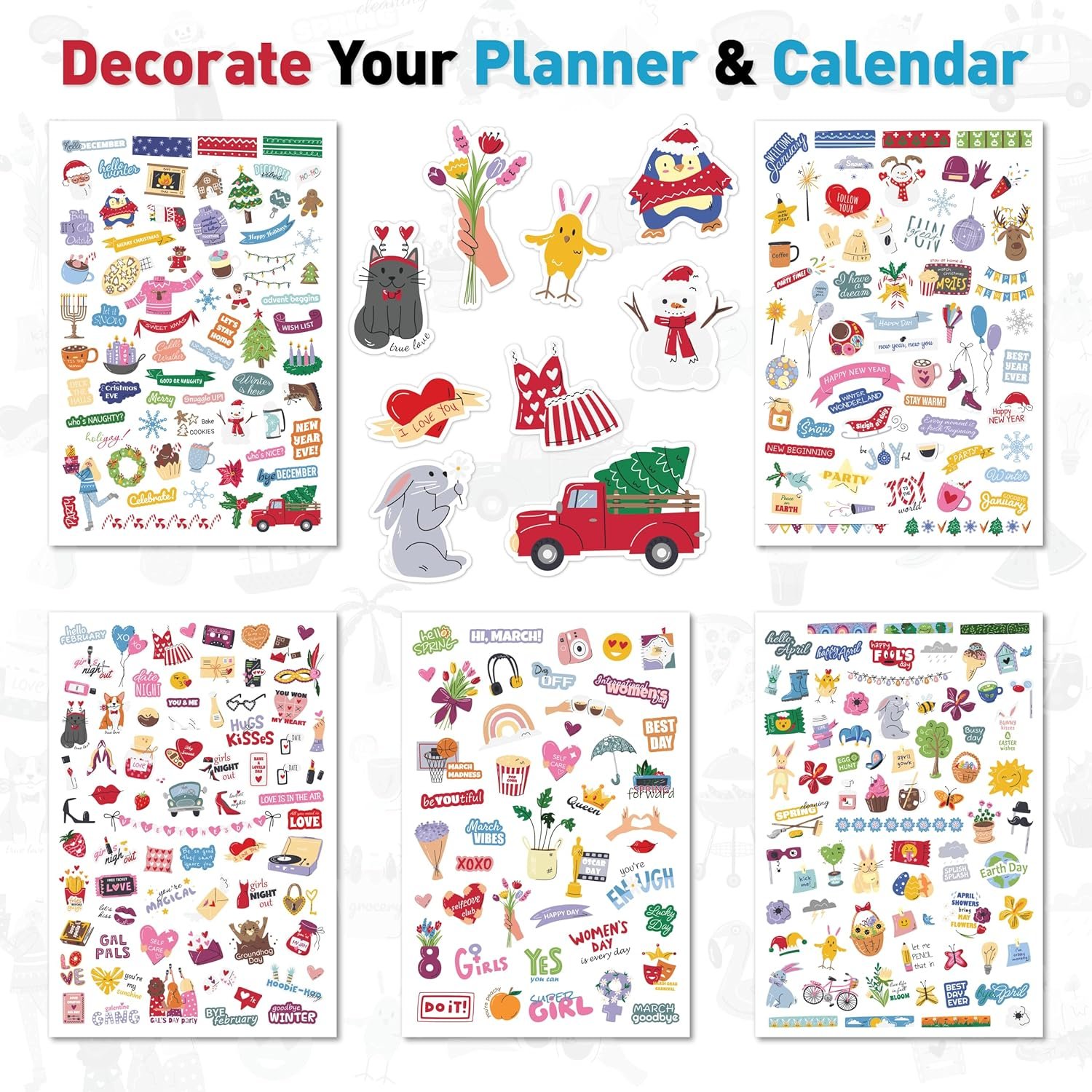 Holiday Seasonal Planner Sticker - Daily, Weekly & Monthly Calendar Stickers for Women, Men, Kids, Teachers & Students - Over 1300 Unique Hand-Drawn Stickers on 20 Sheets Per Pack! - Image 3