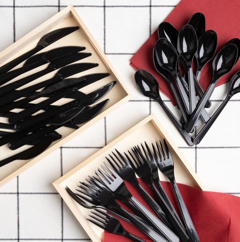 PlasticPro 50 Pack Heavy Weight Plastic Forks Black Disposable Forks Plastic Cutlery Set - Image 5