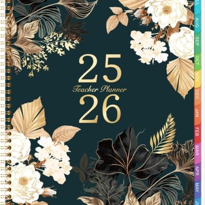 2025-2026 Teacher Planner - 9'' x 11'', Teacher Planner 2025-2026 Academic Year, JULY 2025 - JUNE 2026, Weekly & Monthly Lesson Plan Book with Quotes, Twin-Wire Binding, Monthly Tabs, Back Pockets