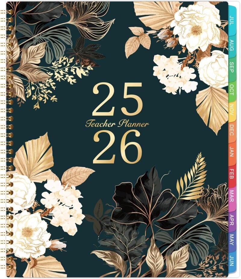 2025-2026 Teacher Planner - 9'' x 11'', Teacher Planner 2025-2026 Academic Year, JULY 2025 - JUNE 2026, Weekly & Monthly Lesson Plan Book with Quotes, Twin-Wire Binding, Monthly Tabs, Back Pockets