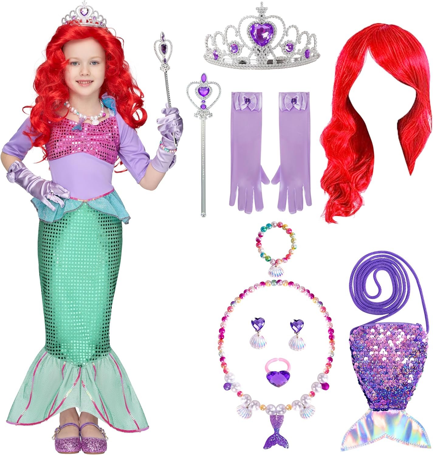 Spooktacular Creations Halloween Little Mermaid Costume for Girls, Sequin Mermaid Dress Set, Light Purple Princess Dress for Toddler Dress-Up, Cosplay Party (Small, 5-7 yrs) - Image 3