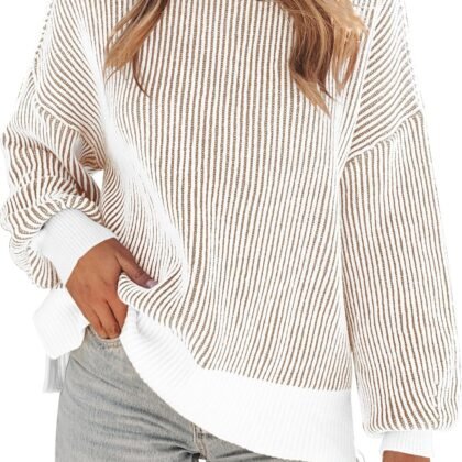 Womens Sweaters Fall 2025 Clothes Oversized Long Sleeve Colorblock Striped Knit Pullover Tops Casual Winter Trendy Outfits