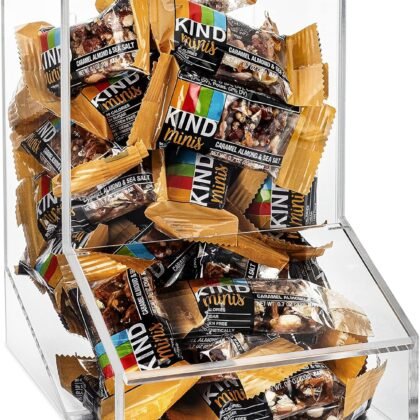 Acrylic Candy Dispenser Bin with 2 Lids for Bulk Candy, Bubble Gum, Lollipops, Chocolate, Cereal - Countertop Home Snack Dispenser - Kitchen Countertop Organizer