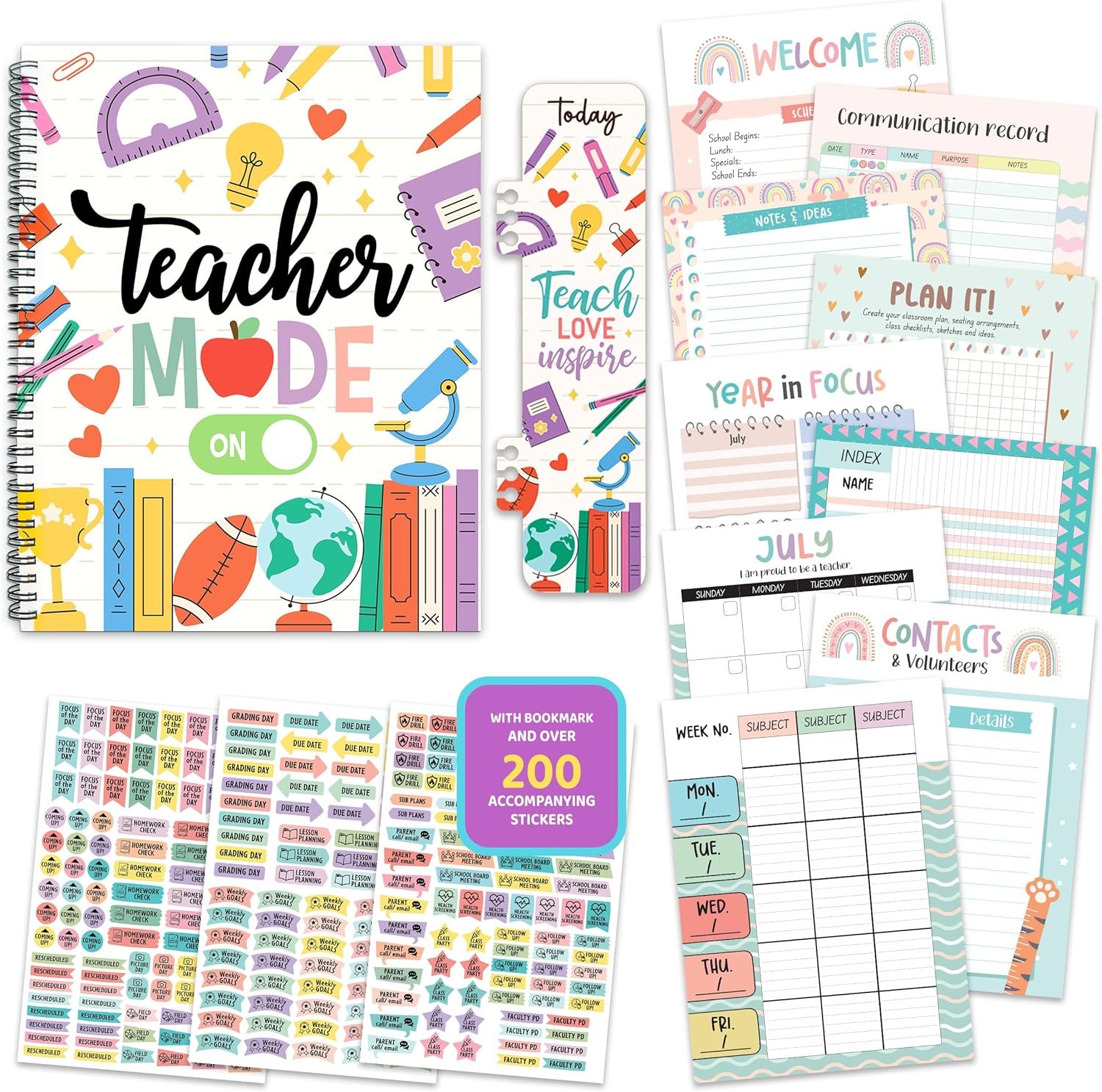 Decorably 12 Months Weekly and Monthly Undated Teacher Planner 2025-2026, 8.5x11inch Spring-Bound Teacher Lesson Planner with Contacts and Schedule Page, Communication Logs, and Classroom Planning