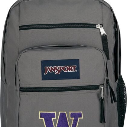 JanSport NCAA Officially Licensed Backpack, Washington Huskies, Big Student with Padded 15-Inch Laptop Sleeve, 2 Compartment Computer Bag with Bottle Pocket & Haul Handle, Book Rucksack, Graphite Grey