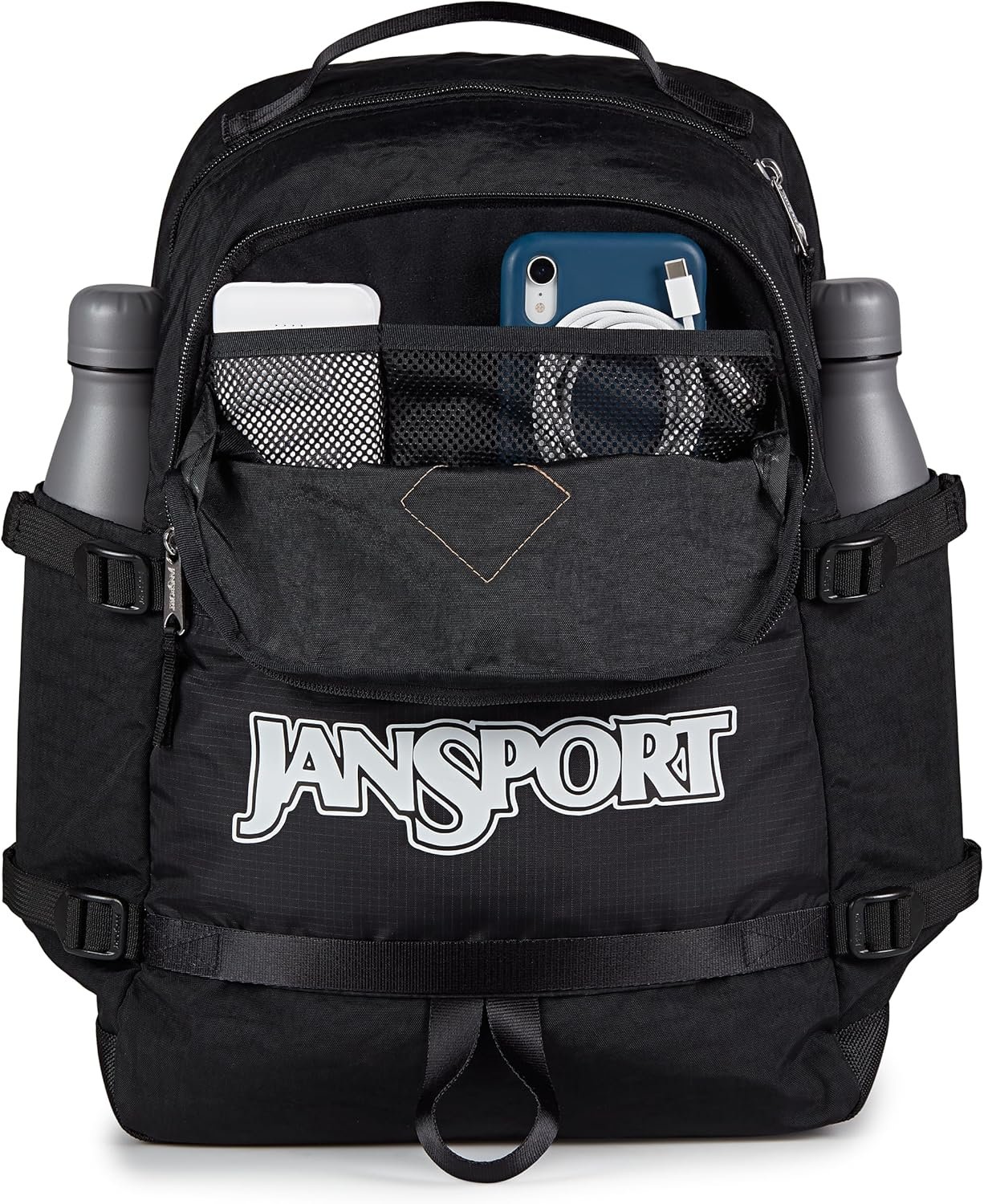 JanSport Small Seattle Pack – Compact Backpack with Main Compartment, Dual Water Bottle Pockets, and Padded Sleeve for 15-Inch Laptop, Black - Image 7