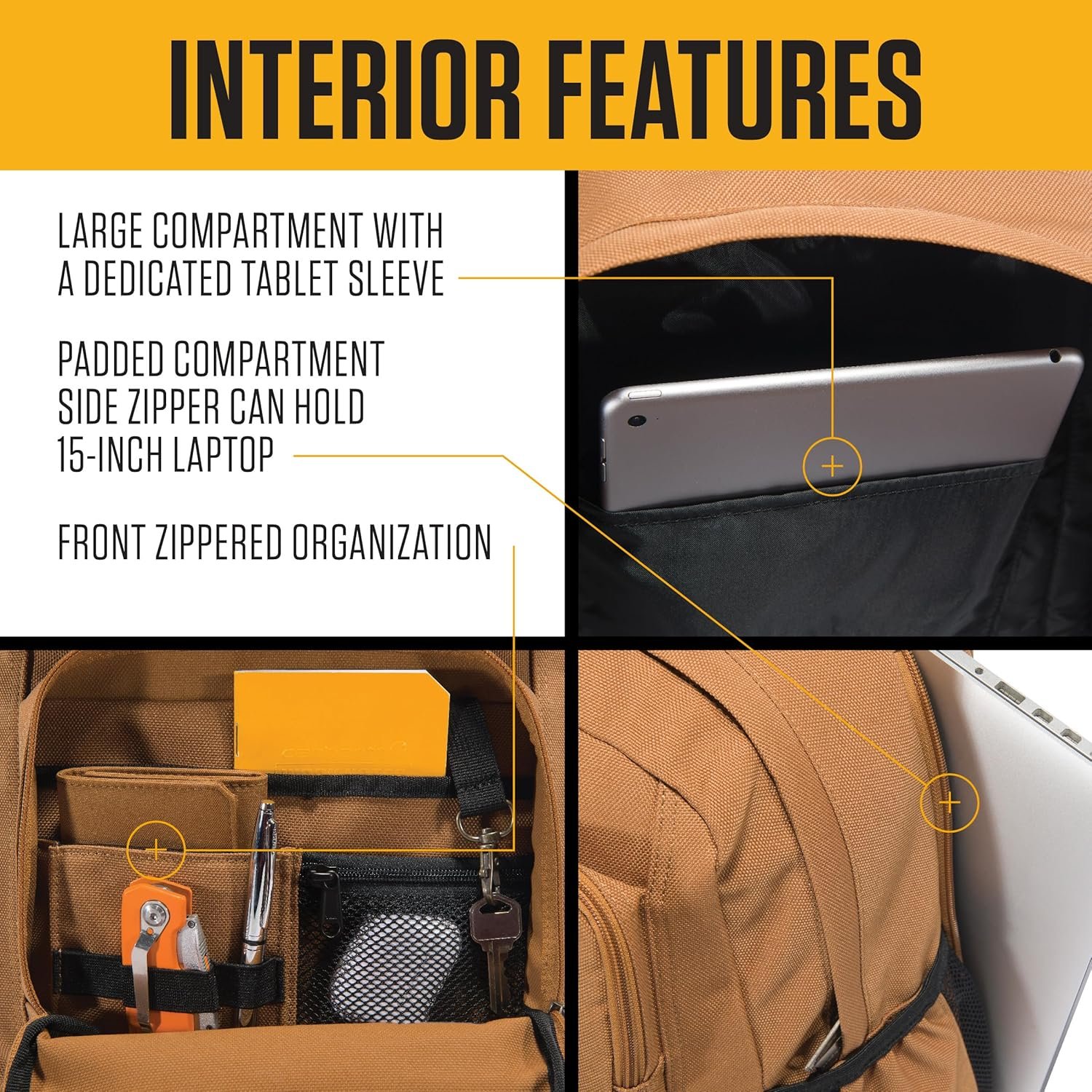 Carhartt 28L Dual-Compartment Backpack, Durable Pack with Laptop Sleeve and Duravax Abrasion Resistant Base, Black - Image 3