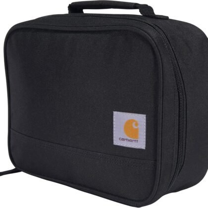 Carhartt Insulated Lunch Cooler For Men and Women, Fully Insulated Lunch Pale for Work, Outdoor, and Everyday Use, 4 Can (Black)