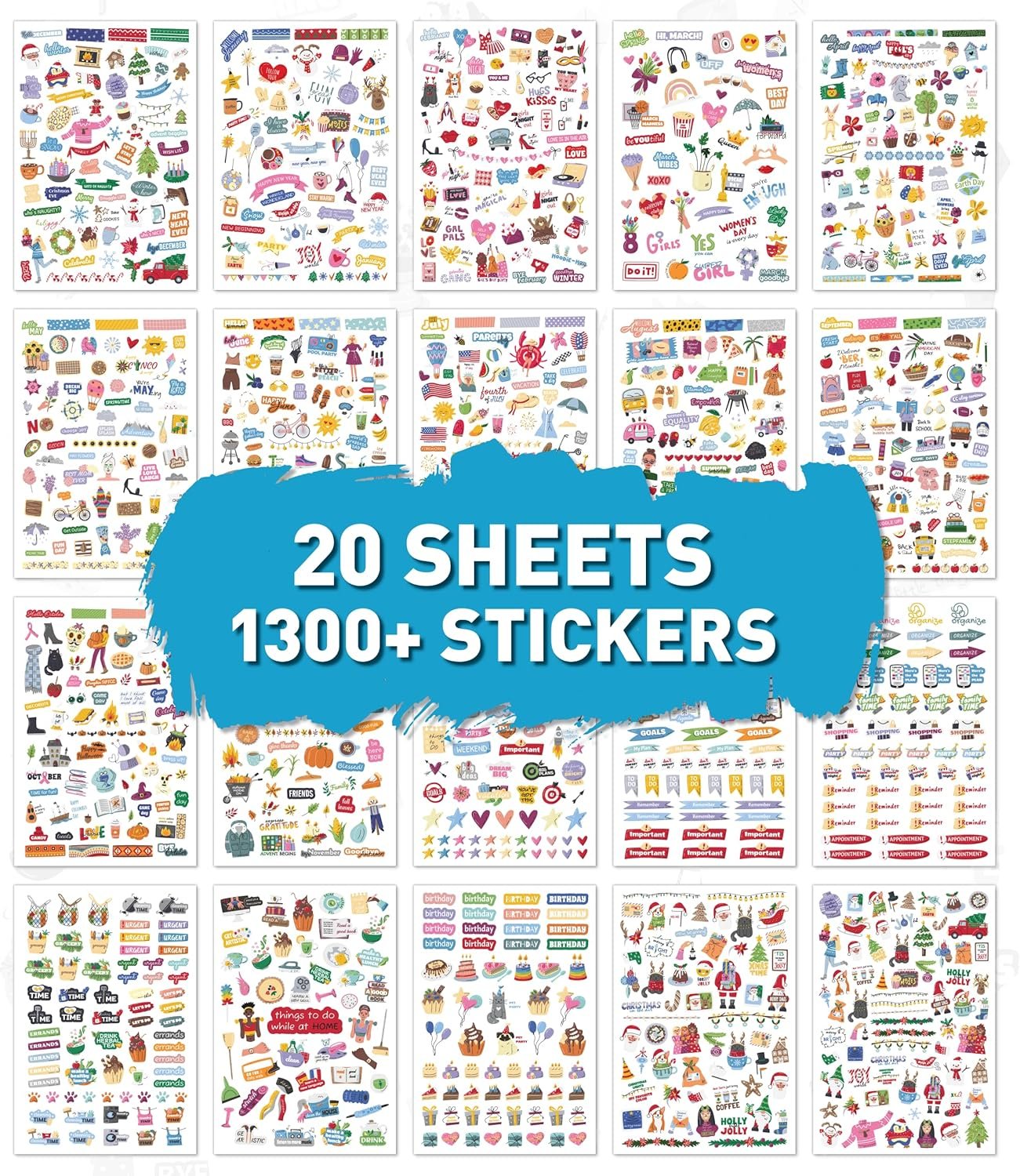 Holiday Seasonal Planner Sticker - Daily, Weekly & Monthly Calendar Stickers for Women, Men, Kids, Teachers & Students - Over 1300 Unique Hand-Drawn Stickers on 20 Sheets Per Pack! - Image 2