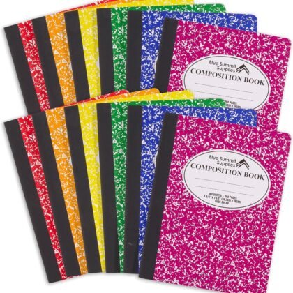 Blue Summit Composition Notebook Wide Ruled, Assorted Color Wide Ruled Composition Notebook, Marble, 100 Sheets per Book, Bulk 12 Pack