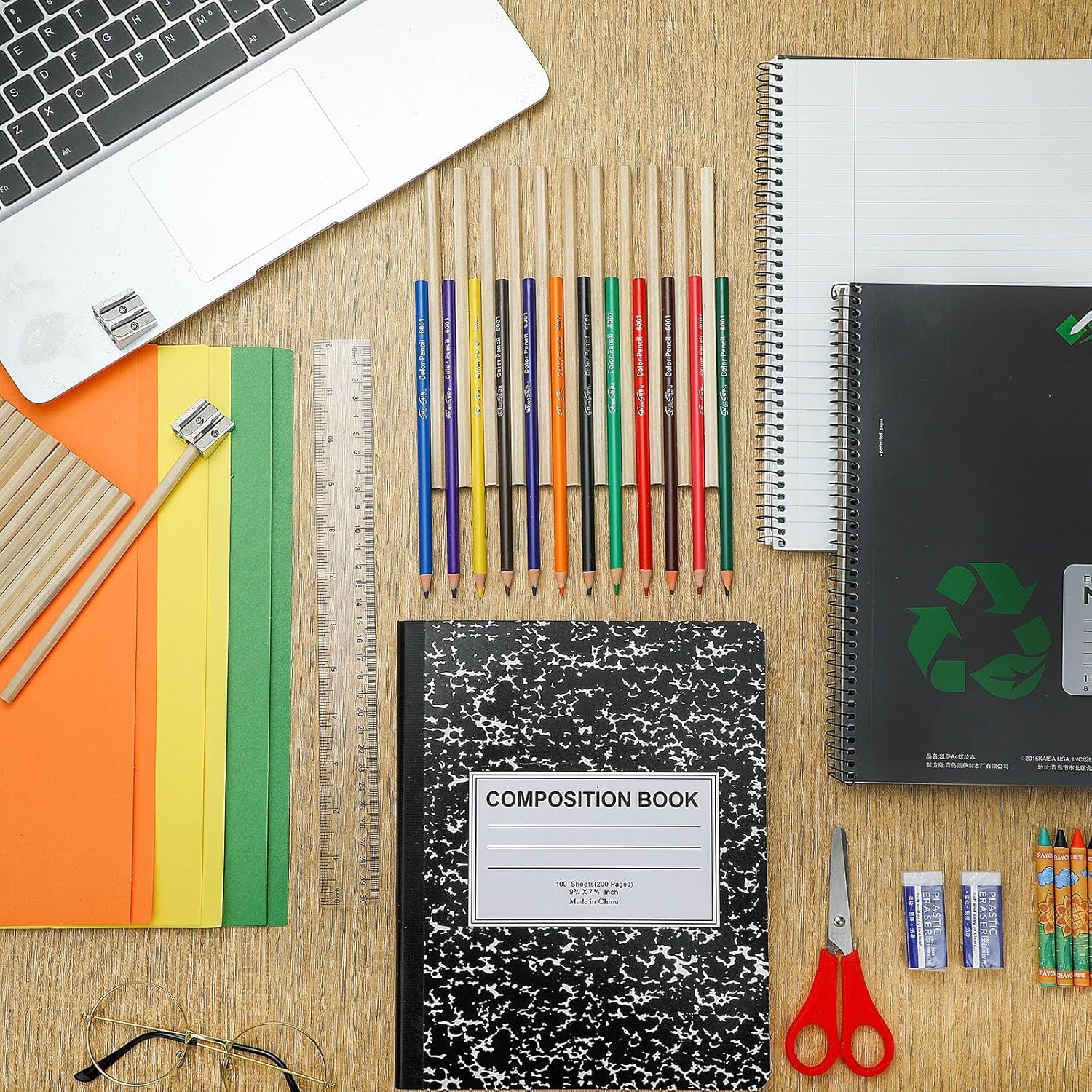 Sherr 72 Pcs 72 Pcs School Supplies Kit Elementary Back to School Essentials Stationery for Kids Girls Boys Students Includes Colored Pencil Crayon Sharpener Eraser Scissors Notebook Folder Ruler - Image 3