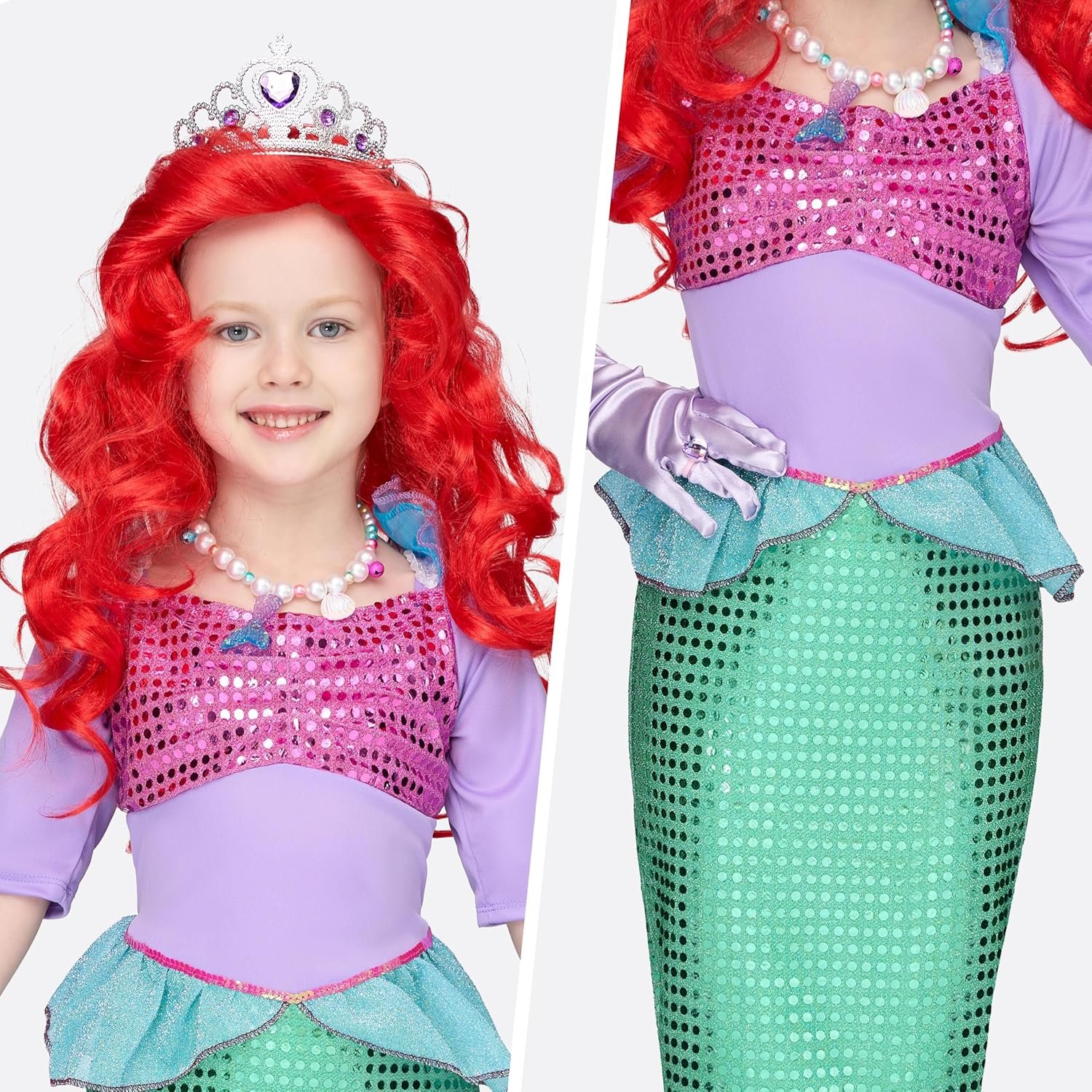 Spooktacular Creations Halloween Little Mermaid Costume for Girls, Sequin Mermaid Dress Set, Light Purple Princess Dress for Toddler Dress-Up, Cosplay Party (Small, 5-7 yrs) - Image 5