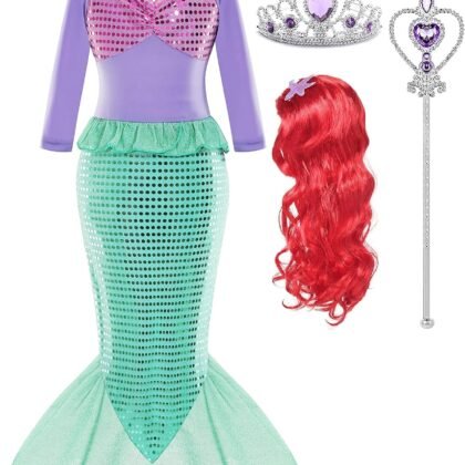 Arie Costume For Girls Little Mermaid Dress Up Costume Arie Dress Age 3-8 With Wig Halloween Cosplay Birthday Party
