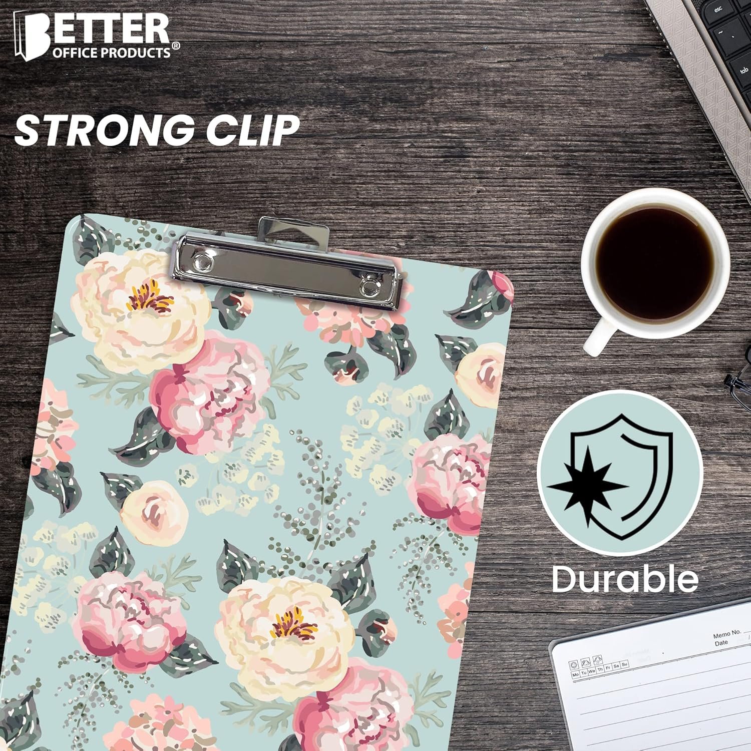 Better Office Products Fashion Clipboard, Floral Design, Standard A4 Letter Size, 12.5" x 9", Wooden Clipboard, Low Profile Clip, Retractable Hanging Tab, Decorative Clipboard (Victorian Floral) - Image 5
