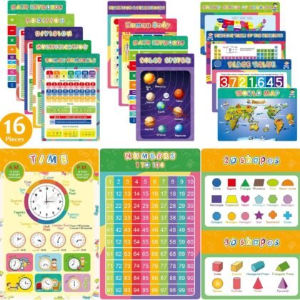 16 Pieces Educational Posters for Elementary Middle School Classroom Teach Homeschool Decor 1st 2nd 3rd 4th 5th Grade for Kindergarten Preschoolers Toddlers Kids