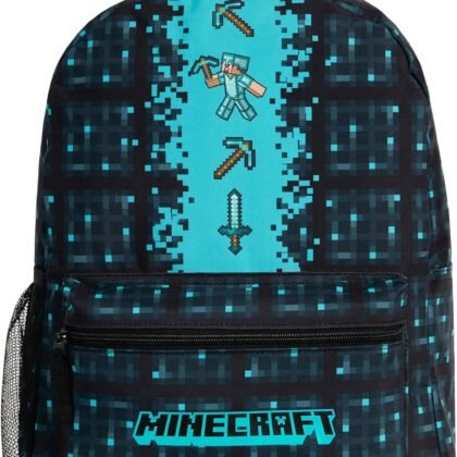 Minecraft Backpack for Boys Kids Teens Adjustable Straps Front Pocket Daypack Backpacks for Sports Gym School Gamer Gifts (Blue)