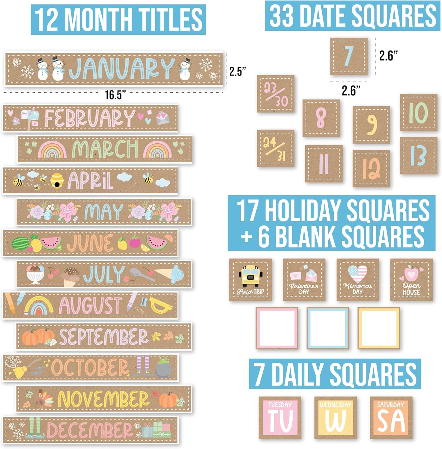 Classroom Calendar Set Bulletin Board Decor – School Calendar For Classroom Elementary & Preschool, Bulletin Board Decorations With Weather Chart & Seasons, Kraft Teacher Must Haves - Image 2