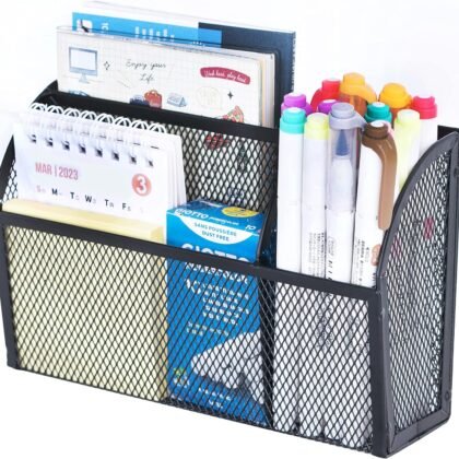 DALTACK Magnetic Pencil Holder Magnetic Shelf for the Whiteboard 3-Grid Mesh Magnetic Pen Holder for Refrigerator Magnetic Organizer Locker Accessories Organizer for Home, School and Office, Black