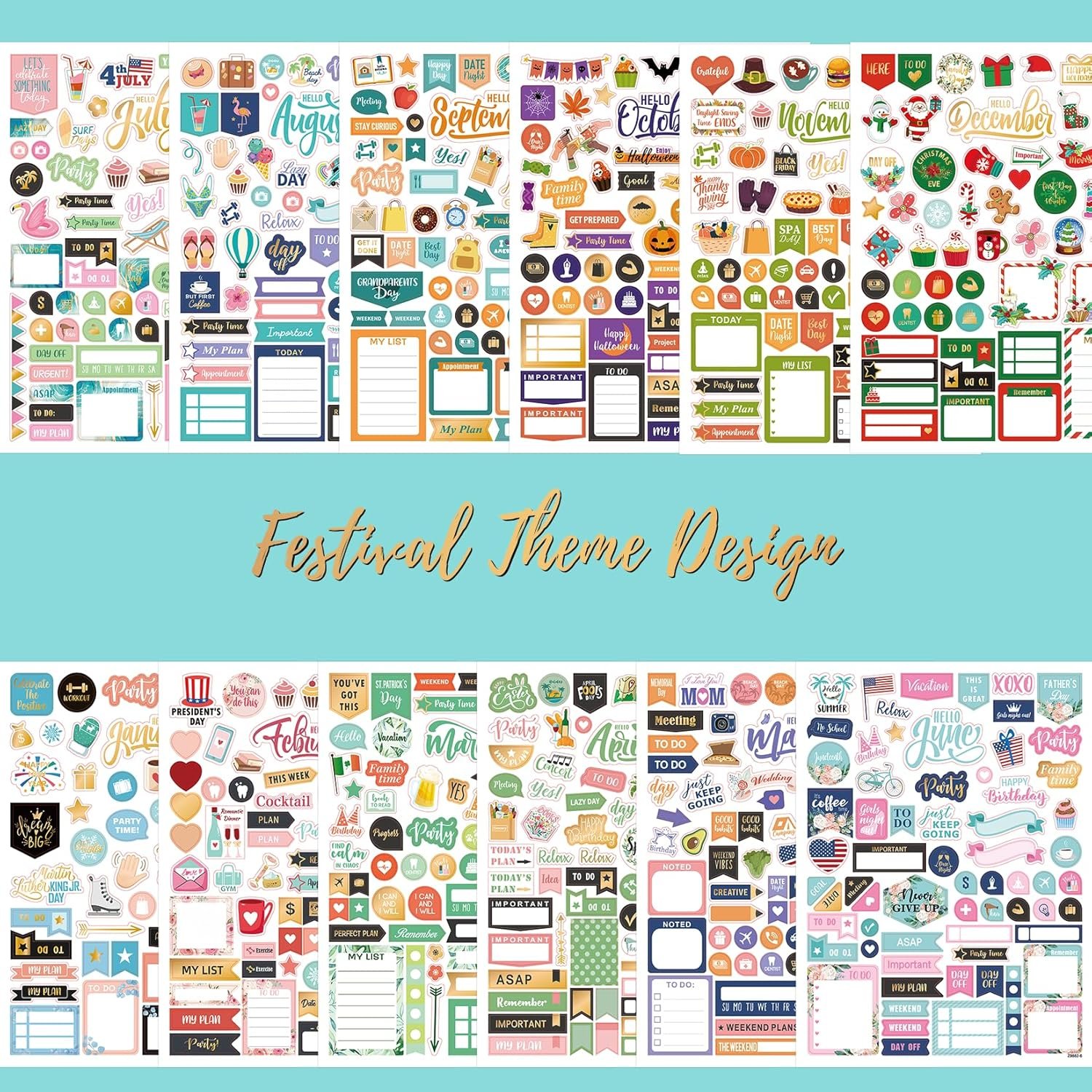 Planner Stickers - Monthly Planner Stickers and Accessories 25 Pages 1500+ Stunning Functional and Colorful Stickers,Calendar Stickers Includes Festival Theme Journal Stickers - Image 5