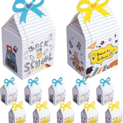 12 PCS Back to School Party Gift Boxes - Square First Day of School Candy Box with Bow - Treat Boxes for Classroom Party Favor Supplies