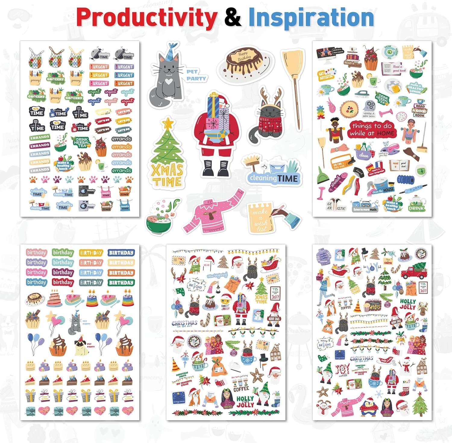 Holiday Seasonal Planner Sticker - Daily, Weekly & Monthly Calendar Stickers for Women, Men, Kids, Teachers & Students - Over 1300 Unique Hand-Drawn Stickers on 20 Sheets Per Pack! - Image 6