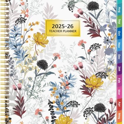 Teacher Planner 2025-2026, JUL. 2025 – JUN. 2026, Lesson Planner 2025-2026 Academic Year, with Tabs, Thick Paper, 2-Sided Pocket, 8.6″ x 11″ Daily Weekly and Monthly Calendar with 8 Periods