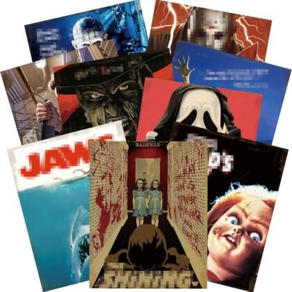 Eartim 9Pcs Horror Classic Movie Characters Poster Set, Vintage Wall Art Prints Scary Movie Character Printing Poster for Halloween Party Haunted House Home Living Room Bedroom Office Decor
