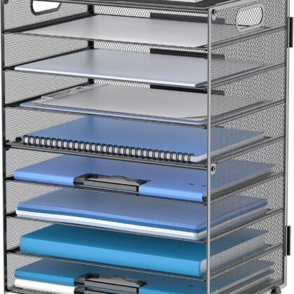 DALTACK 9-Tier Paper Letter Tray Desk Organizer with Handles, Mesh File Holder Organization, Paper Sorter Desk Organizer for Office Home School, Black
