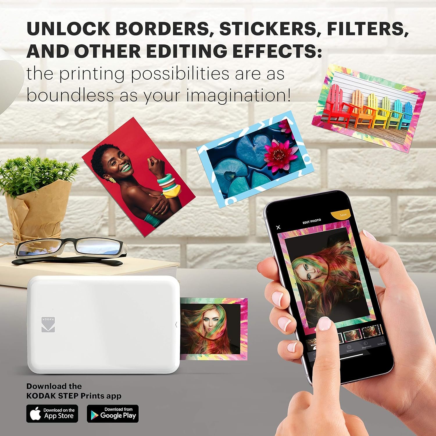 KODAK Step Instant Smartphone Photo Printer - Portable Mini Color Wireless Mobile Printer - Zink 2x3” Sticky-Back Photos - Bluetooth Compatible with iOS & Android Devices - Fun Editing App - White - Image 5