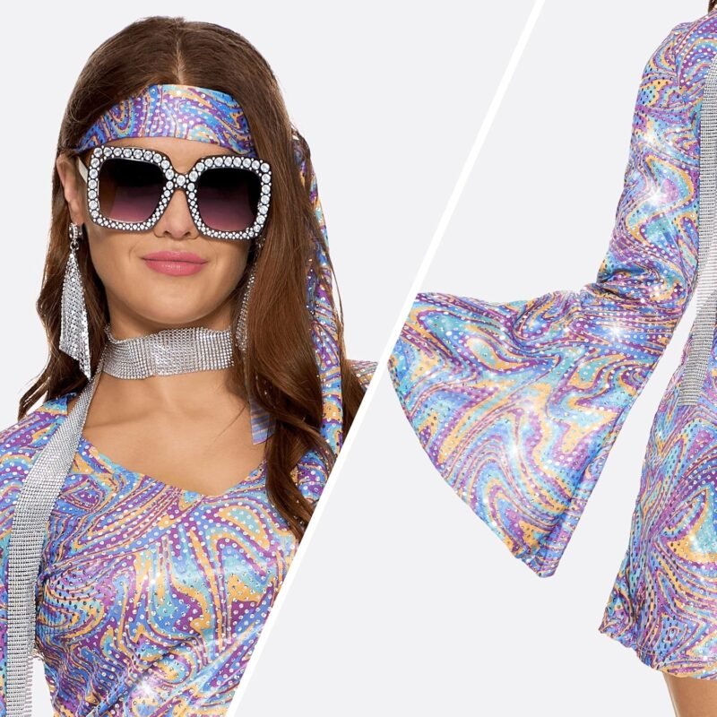 Spooktacular Creations 70s Outfits Women, Halloween Disco Dress with 70s Accessories for Halloween Costumes Dance Party - Image 5