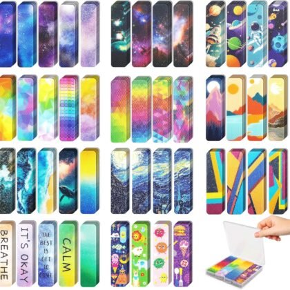 48 Pieces Unique Sensory Stickers for Anxiety Relief Items - Sensory Strips with Storage Box - 2 Textured Surface Fidget Strips for Office & Classroom Desk - Relieve Adult & Teen Stress